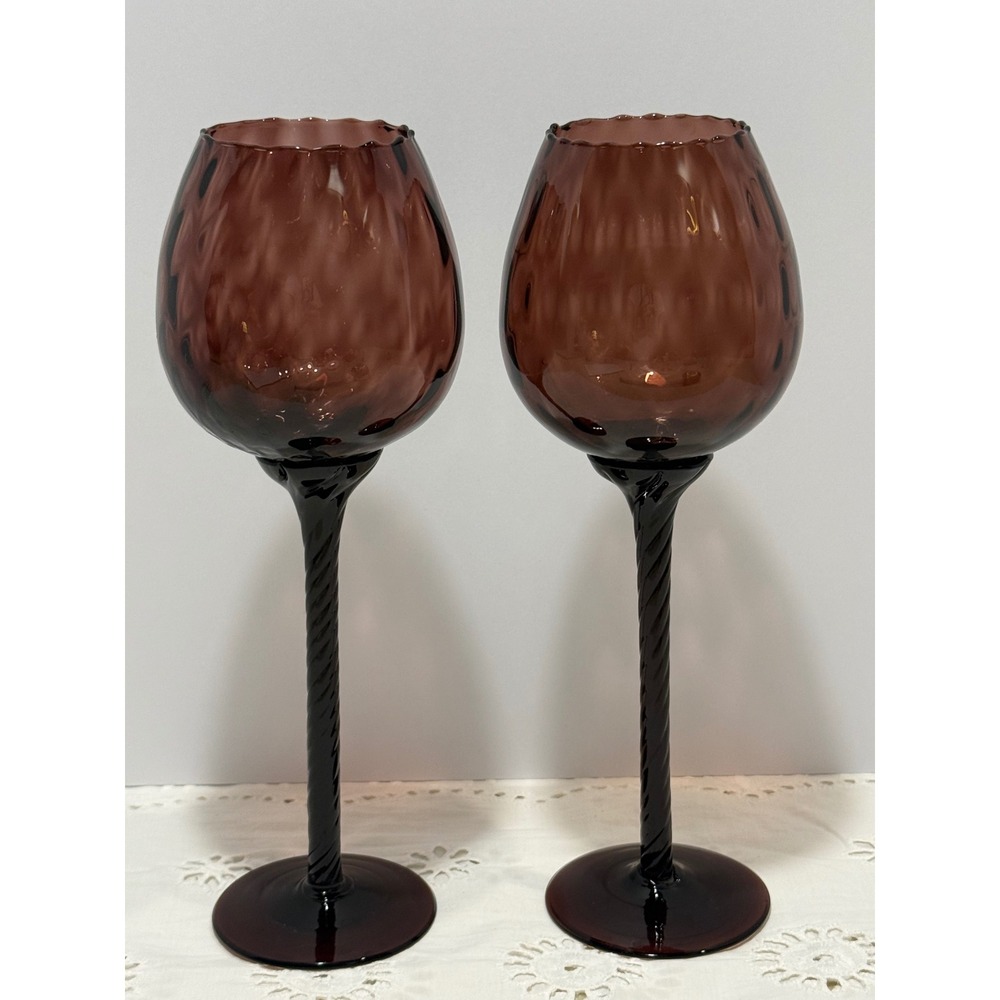 Vintage Empoli Amethyst Glass Twisted Stem Goblets Set of 2 Purple Italian Glass
